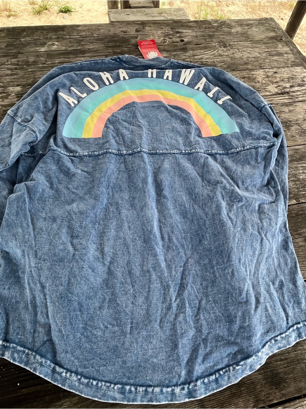 SPIRIT JERSEY MENS XS, ALHOHA HAWAII RAINBOW ON BACK, denim look NWT